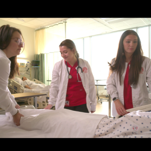 three BSN nursing majors in ELC skills lab