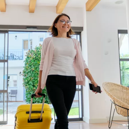 woman entering a hotel