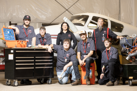 Aviation Students and Faculty Pose for A Group Photo